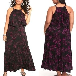 Torrid 00 (00X, size 10) New Black/Pink Floral Jersey Maxi Dress